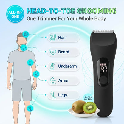Waterproof Beard Trimmer 5-in-1 Body Grooming Kit for Men IP67 USB Rechargeable Electric Razor with Ceramic Blades LED Display – TAZTIR Black Matte Finish Gift Box Set, Birthday Father's Day Holiday Gift