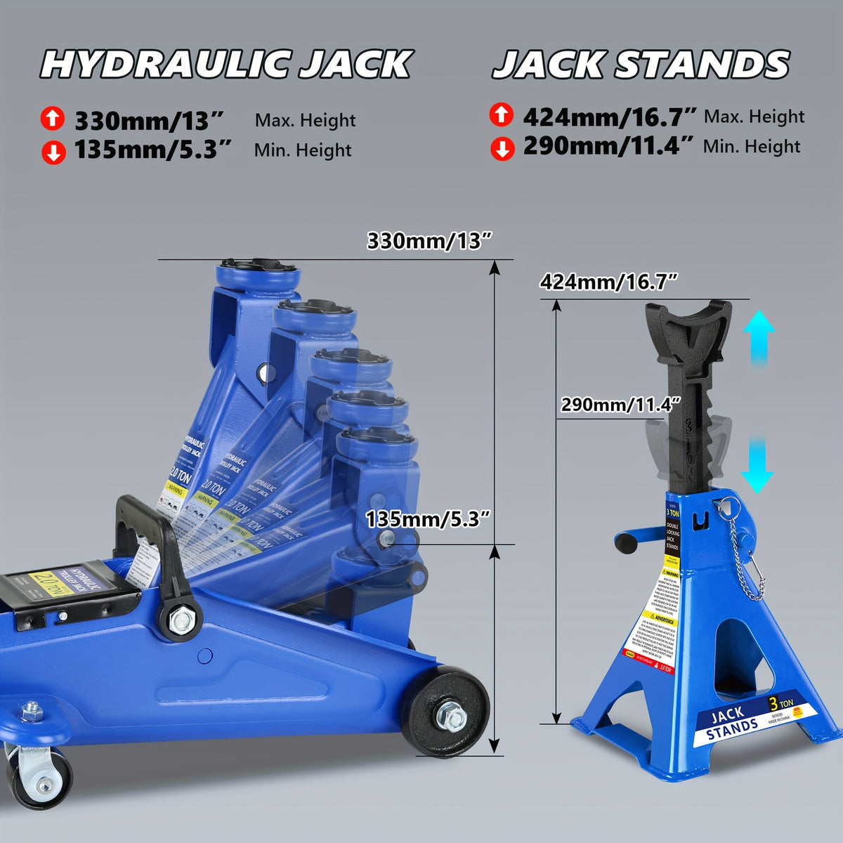 3.5T 2.5T 2T Optional Steel Floor Jack Quick Rise Piston Pump Low Profile, Hydraulic Trolley Car Jack with 2 Ratchet 3 Ton Jack Stands, Truck Jack Combo, Service Jack, Farm Jack Tire Repair