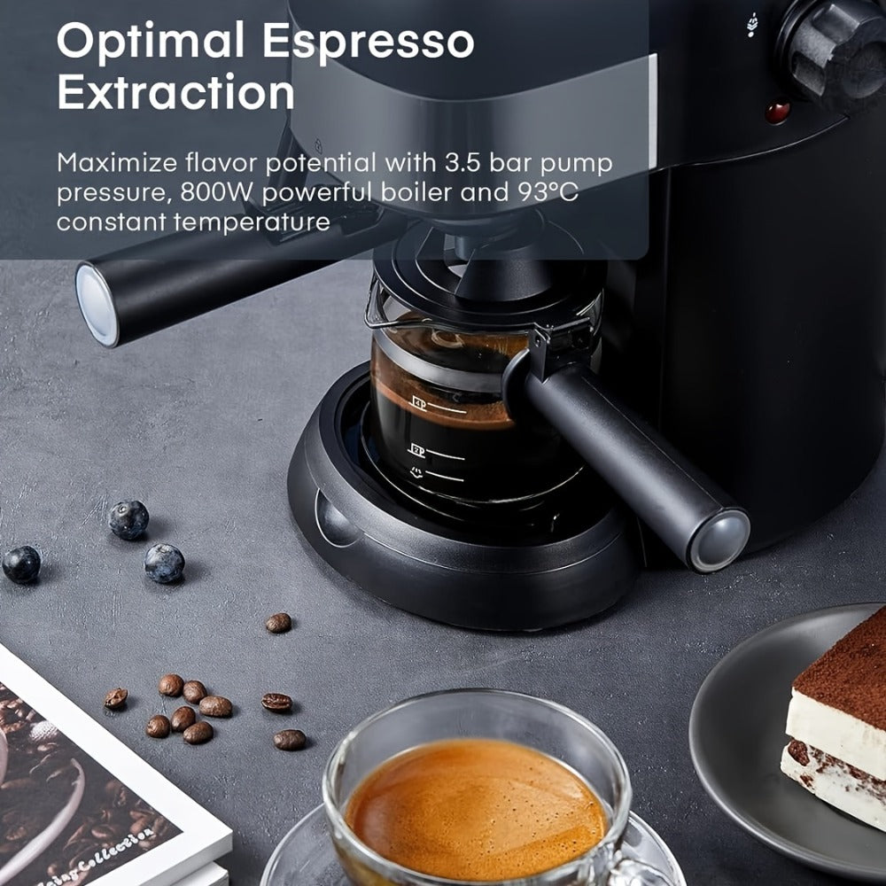 Espresso Machine 3.5 Bar Steam 4 Cup Cappuccino & Latte Maker with Milk Frother – Stainless Steel One-Touch Home Coffee Machine for Espresso, Cappuccino & Latte, Black