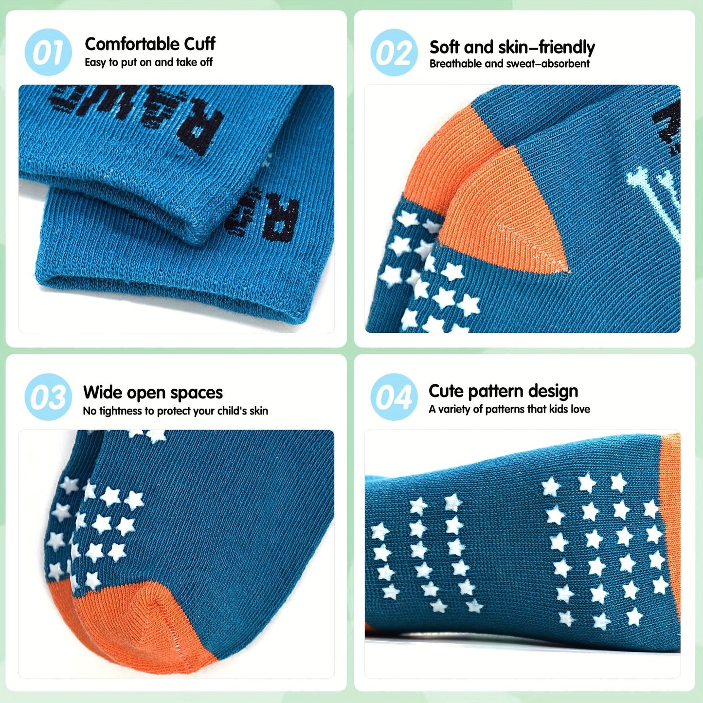 Kids' Assorted Non-Slip Crew Socks - 12/24-Pair Options