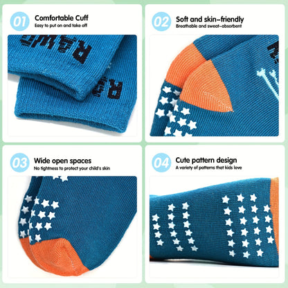 Kids' Assorted Non-Slip Crew Socks - 12/24-Pair Options