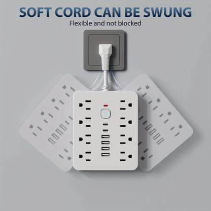 Power Strip Surge Protector 14-in-1 with 8 AC Outlets, 4 USB & 2 Type-C Ports – Flat Plug Space-Saving Extension Cord, Compact Multi-Plug Outlet Expander for Home Office Desk & Kitchen