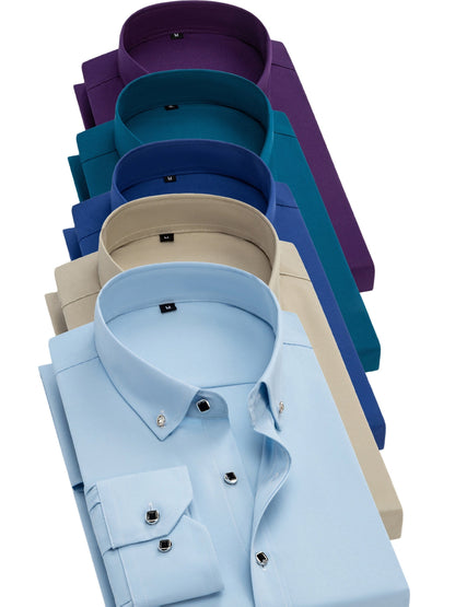 Men's Royal blue + dark green + dark purple + red + black Polyester Long-Sleeve Dress - product view 30