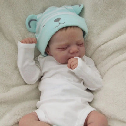Sleeping Reborn Baby Doll 19 Inch 48CM Full Vinyl Bath Safe – 3D Painted Skin Visible Veins Implanted Eyelashes, Lifelike Closed Eye Newborn Girl Gift Set with Outfit Pacifier Bottle for Kids Ages 3+