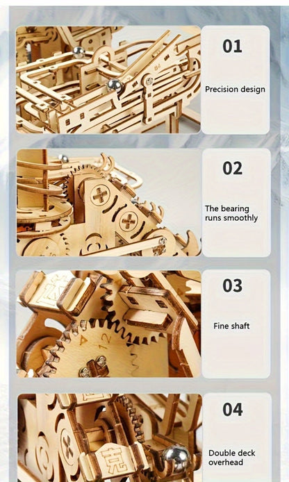 Wooden Ball Track Puzzle Model Kit – STEM Engineering Building Set for Adults & Teens, Kinetic Marble Run Expansion Sets A & B, Brain Teaser DIY Craft, Unique Birthday Gift for Men Women