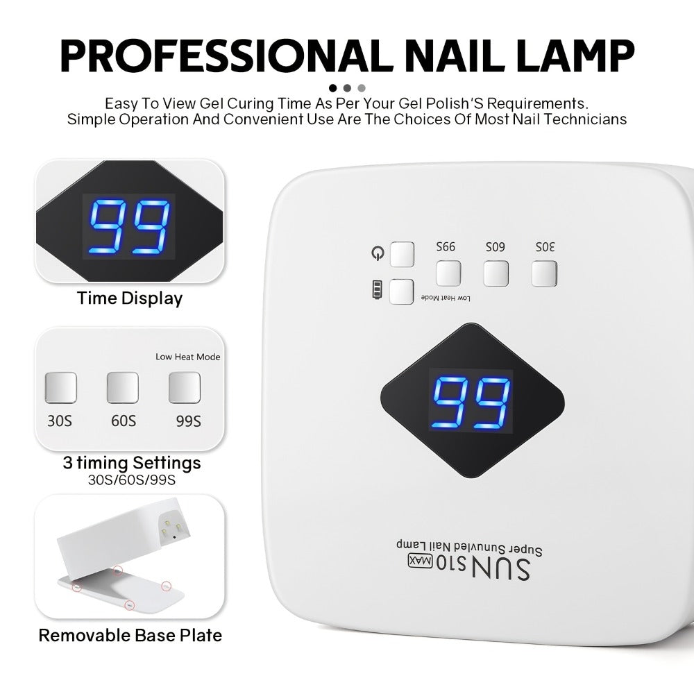 Rechargeable Wireless Nail Lamp 30 LED Beads 365+405nm UV Gel Curing Light 3 Timer Settings Infrared Sensor Portable Nail Dryer for All Gel Types Home Salon Use