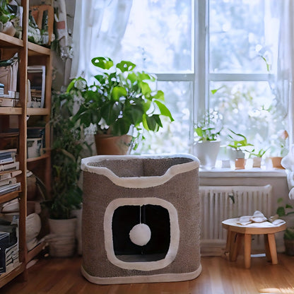 Cat Tree Tower Multi-Level Foldable - Indoor Cat House with Scratch Resistant Post, Soft Top Cat Bed, Cat Hideaway & Bell Ball Toy, 1 2 3 Layer Cat Climbing Tower for Kittens & Adult Cats, Gray