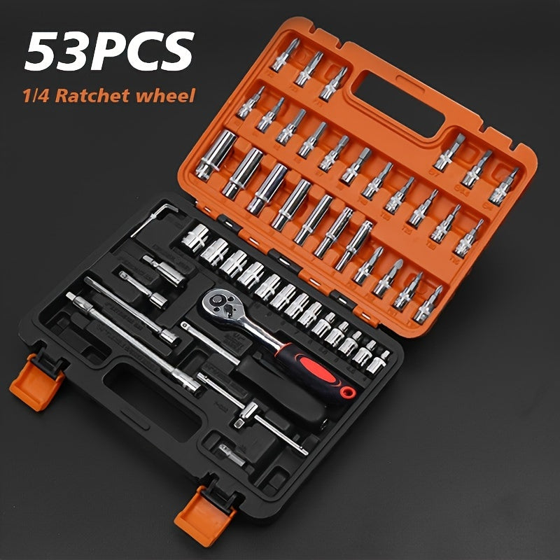 53/82/121/151pcs Heavy Duty Set with Ratchet, Extension Rods & Joints - Adjustable 6-Point Drive Kit Suitable for Automotive, Marine, Motorcycle Repair, Metric (8-22mm) & SAE (1/4"/1/2")