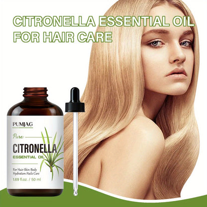 Citronella Essential Oil 50ml Pure Hydrating Body Massage Oil with Dropper - Non-Alcoholic Moisturizing Oil for Face Hair Nails Dry Skin All Skin Types Adults Daily Care