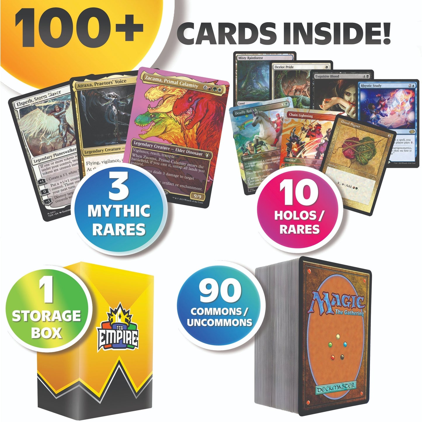 MTG 100 Card Collector Bundle – Magic The Gathering 3 Guaranteed Mythic Rares + 10 Rares or Foils + TCG Storage Box, Assorted Sets Final Fantasy Modern Horizons, Gift for Players & Collectors