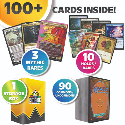 MTG 100 Card Collector Bundle – Magic The Gathering 3 Guaranteed Mythic Rares + 10 Rares or Foils + TCG Storage Box, Assorted Sets Final Fantasy Modern Horizons, Gift for Players & Collectors