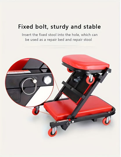 Mechanic Creeper 36-Inch Z-Crawl Folding – Adjustable Load Board, 6-Wheel 2.5" Rolling Garage Repair Seat, Universal Fit with Optional Tool Kit Bundles