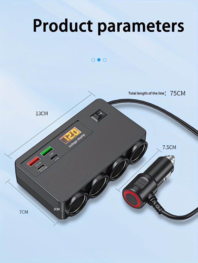 Multi-Functional Electronic Fast Charger for New with USB And PD Port, 12V/24V Automobile Power Socket Converter