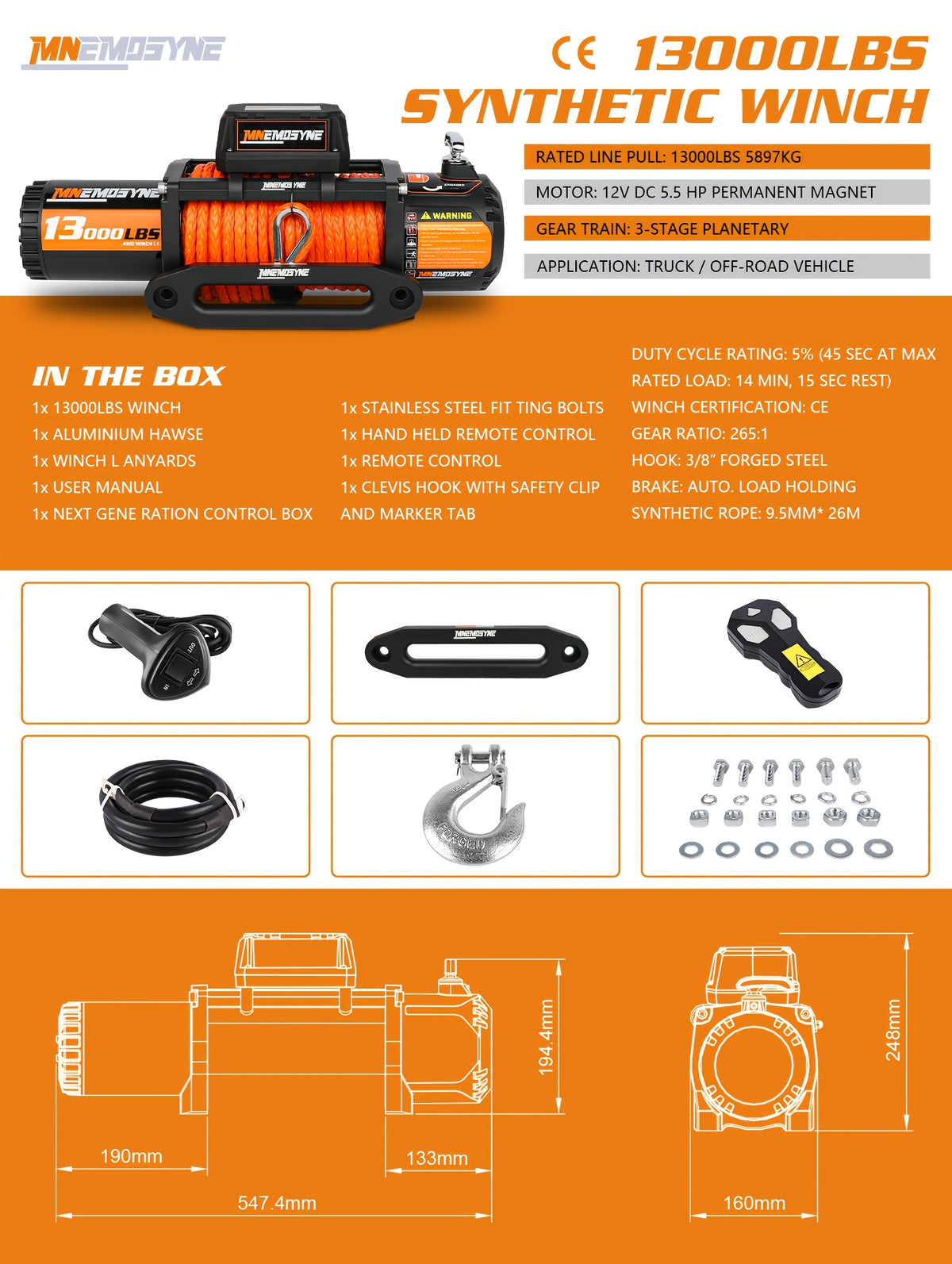 14500lb/13000lb/4500lb/3000lb Electric Winch 12V Winch Steel Cable Synthetic Rope 4WD/4X4 Offroad Towing Trucks Trailers SUVs Offroad Recovery Robust Construction For SUV Trailer Boat Winch ATV UTV ATV Winch Kit