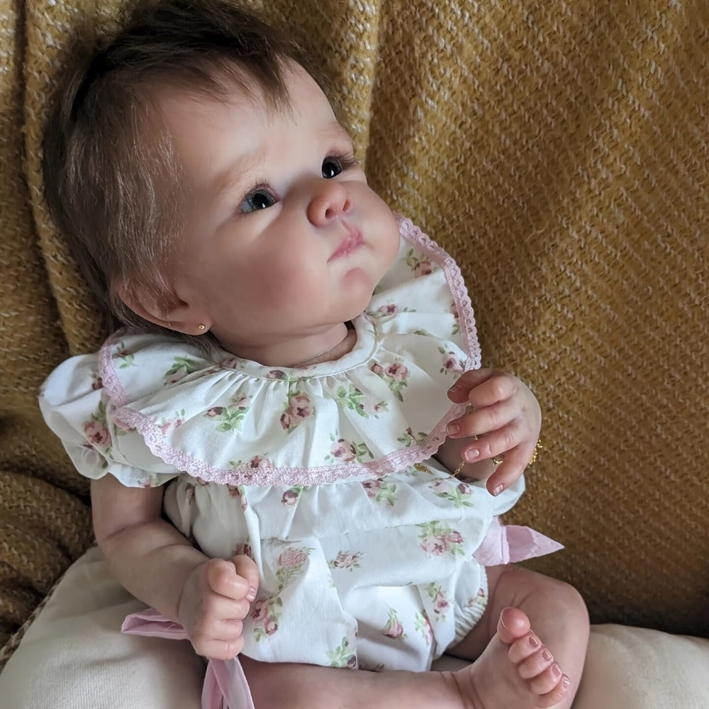 Reborn Baby Doll 18 Inch Hand-Rooted Hair Soft Cloth Body with Hand-Painted Veins Skin Creases & 2lbs Lifelike Weight – Includes Outfit Pacifier Bottle Diaper & Birth Certificate, Newborn Girl Gift Ages 3+ 45cm