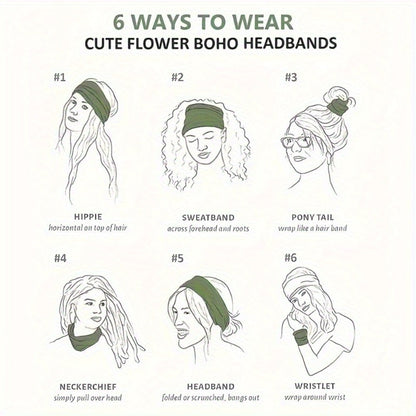 Floral Turban Headbands for Women 8 Pack Non-Slip Elastic Boho Knotted Wide Hair Wrap for Sports Yoga Running Workout Sweatband Moisture Wicking Fashion Hair Accessories Gift Set