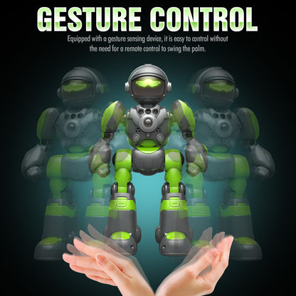 Gesture Control RC Robot Toy for Kids – Voice Recording, Programming, EMO LED Infrared Intelligent Interactive Robot, STEM Gift for Boys Girls Ages 6 7 8 9 10, Birthday Christmas (Green/Blue/Yellow)
