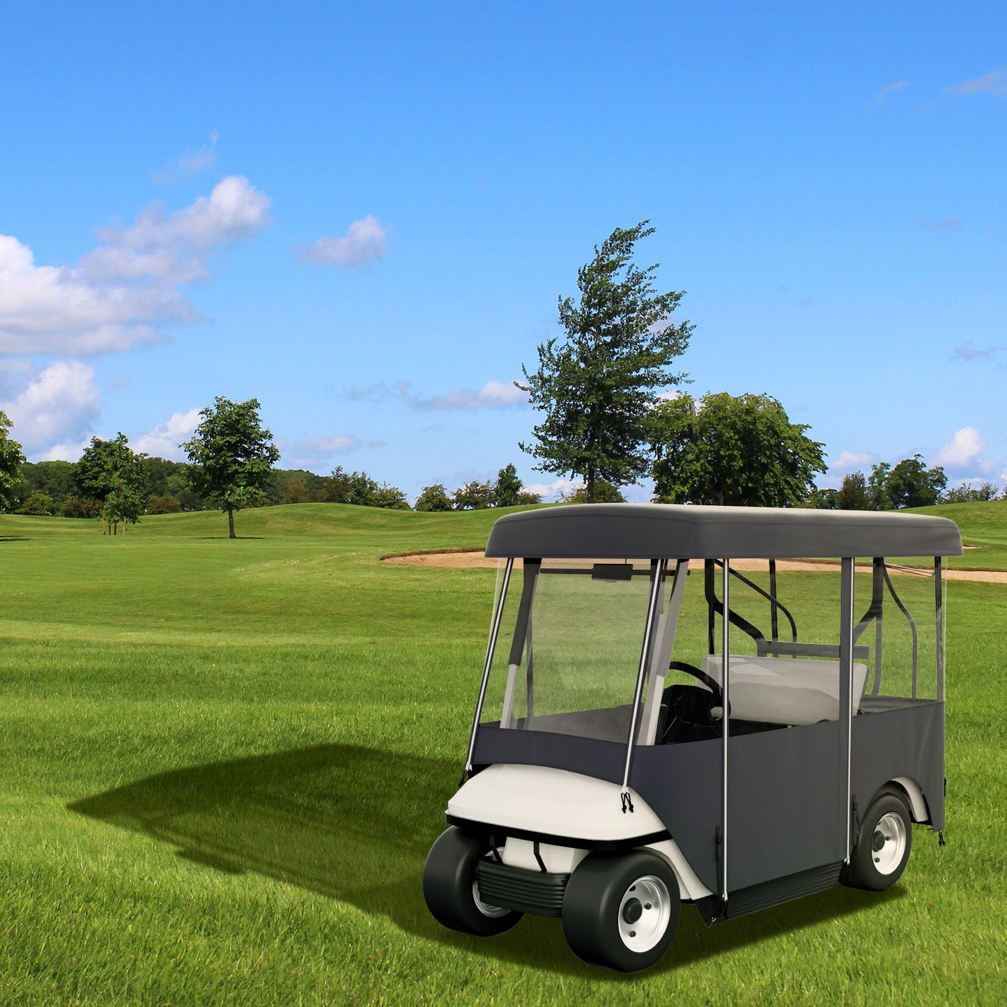 Golf Cart Enclosure 4-Person 300D Waterproof Driving Cover 4-Sided with Transparent PVC Windows Zippered Doors UV-Resistant All-Weather Golf Cart Rain Cover Fits 86 Inch Carts