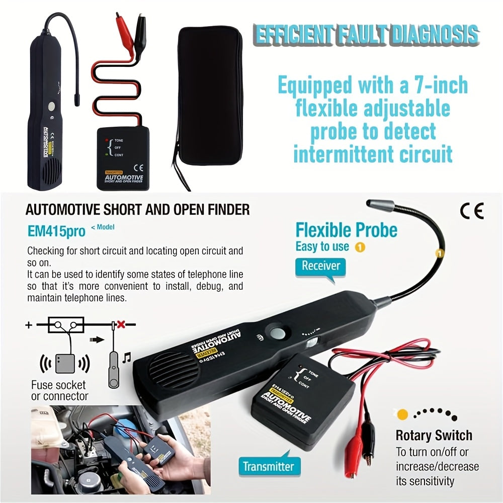 Electrical Wire Tracker Kit, EM415PRO 6-42V DC Automotive Circuit Tester, Fast Locate Broken Wires & Short Circuits, Non-Contact Induction Probe for Vehicle Repair, Essential Gear
