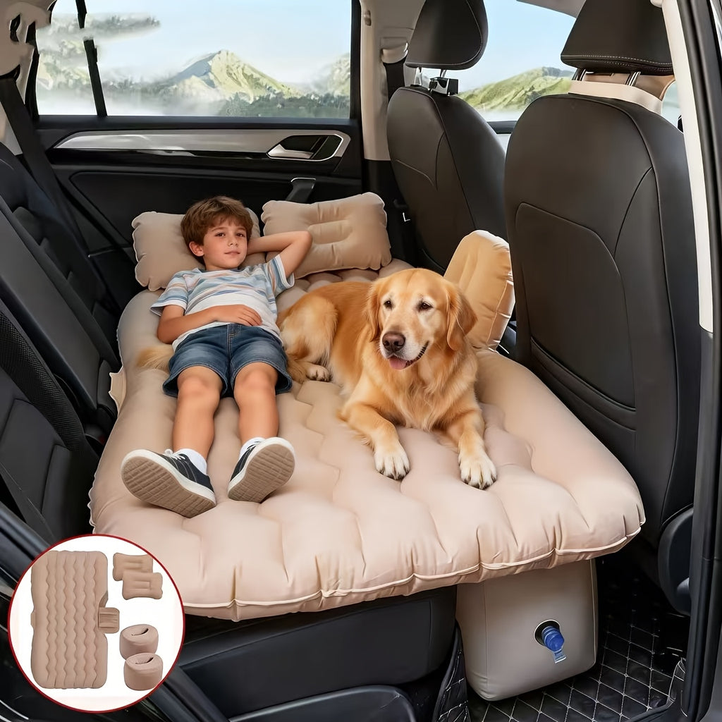 Premium Blue Gray And Beige Black Portable Inflatable Car Mattress, Car Beds for Vehicles, PVC Material, Suitable for Backseat Sleeping, Outdoor Camping Picnic Travel Cushion Bed, Car Additions for Men