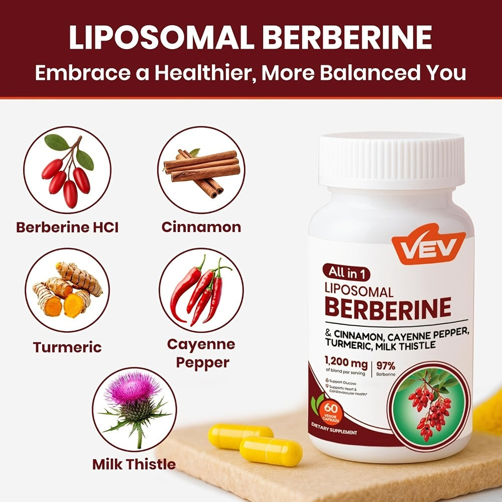 Berberine Supplement with Ceylon Cinnamon, Cayenne Pepper, Turmeric & Milk Thistle – Blood Sugar, Metabolic & Liver Health Support Formula | Daily Multi-Herb Capsules for Adults