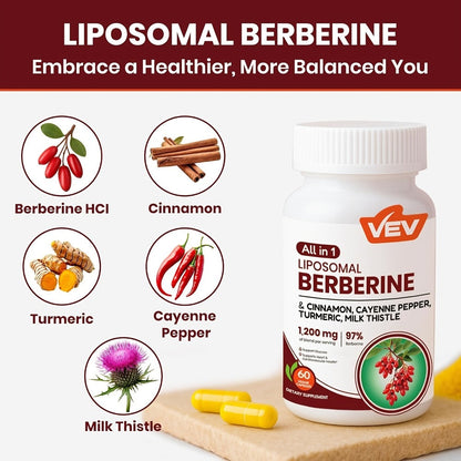 Berberine Supplement with Ceylon Cinnamon, Cayenne Pepper, Turmeric & Milk Thistle – Blood Sugar, Metabolic & Liver Health Support Formula | Daily Multi-Herb Capsules for Adults