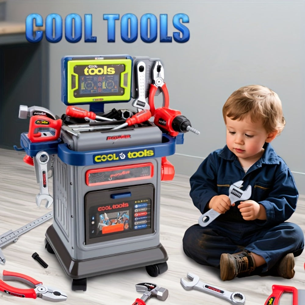 Kids Tool Kit 41pcs with Folding Workbench & Electric Drill Toy – STEM Engineering Playset with Storage | Interactive Construction Playbench, Realistic Role Play Set for Boys & Girls Ages 3 4 5, Christmas Gift