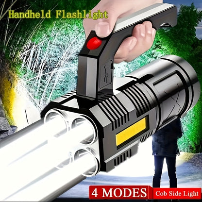 Rechargeable LED Flashlight 6-Pack - Transparent COB Side Light, 6 Modes Multifunction Handheld Torch, ABS Body for Camping, Hiking, Work & Emergency Power Outage