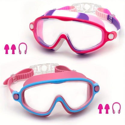 HD Swim Goggles Set 2-Pack – Anti-Fog, Leak-Proof Silicone, Includes Earplugs & Nose Clips | Adjustable Fit for Beginner & Training