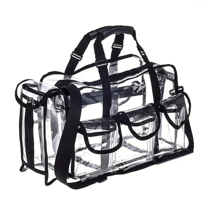 Stadium Approved Clear PVC Tote Bag Extra Large Transparent Shoulder Bag 3 External Pockets Adjustable Straps Waterproof for Men Women Travel Sports Concert Festival