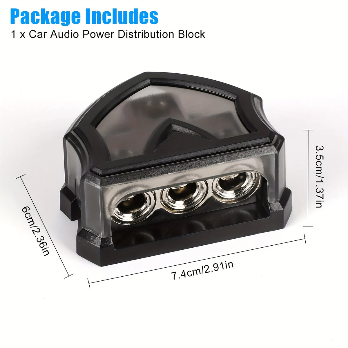 3 Ways Power Distribution Block, 1 X 0 Gauge Input to 3 X 0 Gauge Output Ground Distribution Connecting Block with Cover, Without Battery
