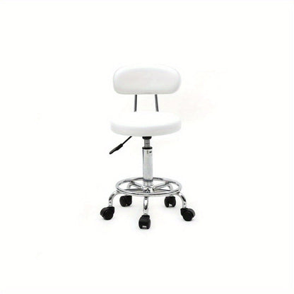 Adjustable Salon Stool with Back and Footrest 360 Swivel Height 18.9-22.8 Inch Cushioned Seat Chrome Base Hair Salon Nail Tech Esthetician Makeup Artist Home Studio Black White