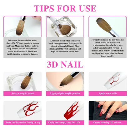 Kolinsky Acrylic Nail Brush Set 100% Pure Kolinsky Hair Flat Shape Sizes #10 #12 #14 – Professional Nail Art Sculpting Extension Brush with Rose Red Handle & Cap for Nail Technicians & Home Use