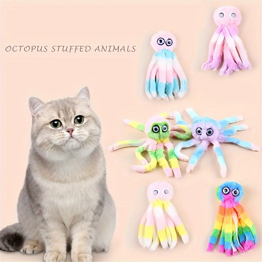Cat Kick Toy Octopus 5-Pack - Cute Stuffed Chew & Kick Plush Toy for Indoor Cats, Teaser Wand Replacement Heads, Colorful Catnip-Style Interactive Cat Toy Set for Biting & Bunny Kicking