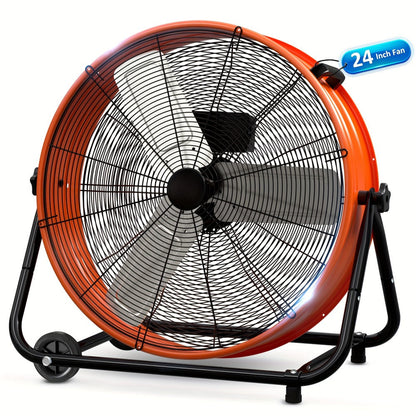 Industrial Drum Fan 24 & 30 Inch | High Velocity Floor Fan 9460-14000 CFM, 3-Speed Air Circulator with 180° Tilt for Warehouse, Garage, Workshop, Job Site & Large Space Cooling – Multiple Colors
