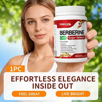 Berberine Supplement Capsules with Apple Cider Vinegar, Cinnamon & Green Tea Extract – Supports Blood Sugar Balance, Healthy Body Shape & Digestion – 60 Capsules, 1 or 2 Bottles, All Ages