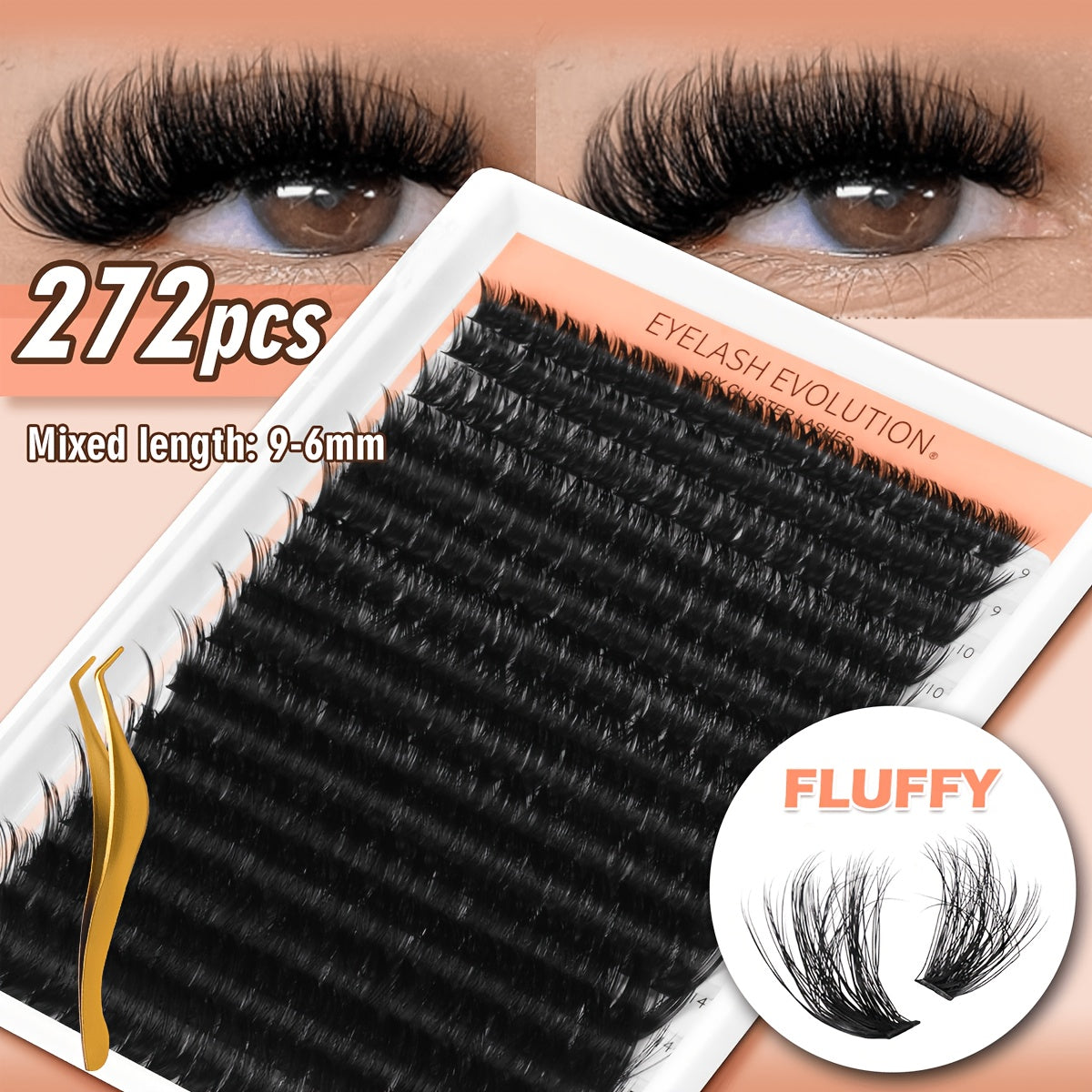272Pcs D Curl Lash Clusters — 100D Thick Individual Eyelash Extensions 8-16mm, Soft Reusable DIY Cluster Lashes with Plant-Based Squalane, Voluminous Full-Body Lash Extension Kit for Beginners & Home Use