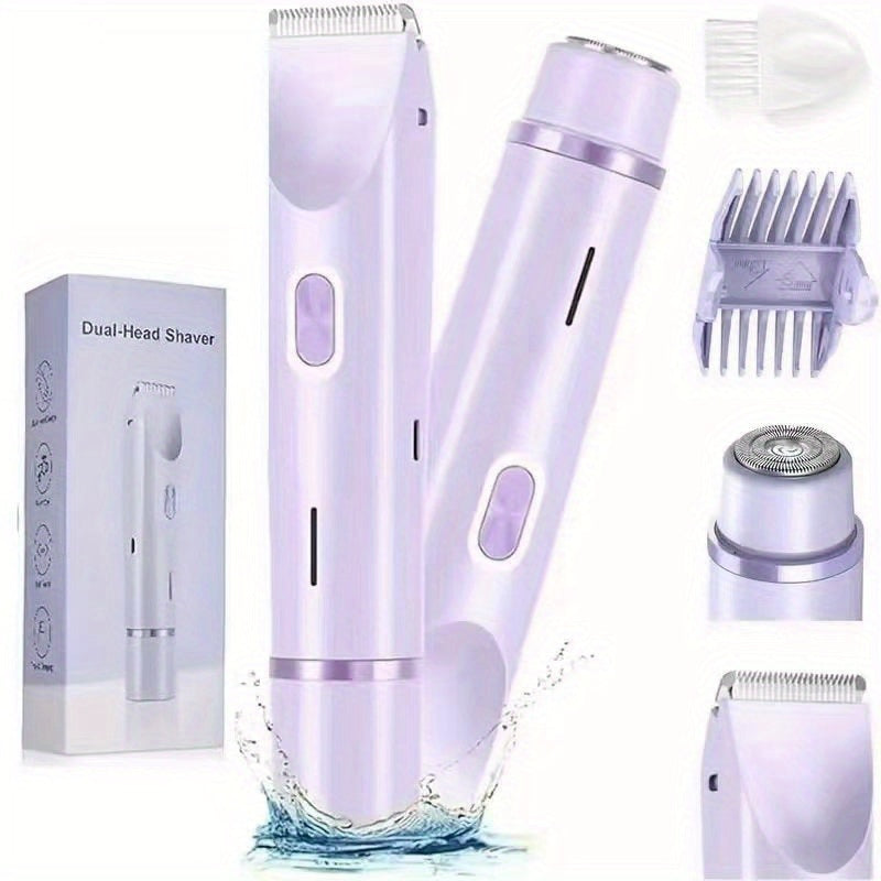Bikini Trimmer Electric 2-in-1 Rechargeable Dual-Head Face Shaver for Women - Stainless Steel Blade USB Cordless Hair Remover for Bikini Line Face Arms Thighs Body Portable Gift