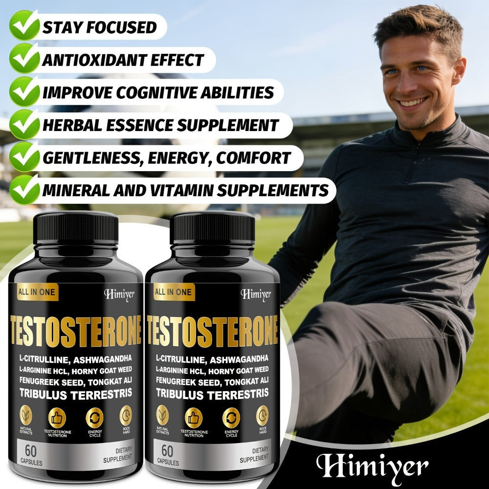 Male Testosterone Support Capsules with Maca Root, Epimedium, L-Citrulline & Ashwagandha — Men's Vitality, Strength, Stamina & Energy Supplement | Natural Performance Formula for Men Over 40 | 1 or 3 Pack