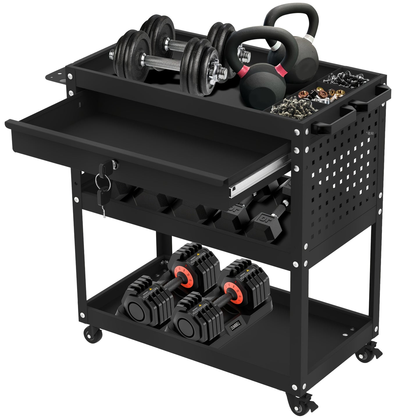 Three-Layer Rolling Tool Cart, Mechanical Tool Cart Wheels, Industrial Practical Trolley with Drawers And Screw Boxes, with Storage Garage, Warehouse And Repair Shop, Miscellaneous Storage Rack