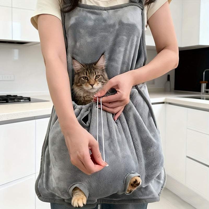 Cat Sling Carrier Wearable Apron - Soft Fleece Lined Hands-Free Cat Carrier with Paw Vents, Adjustable Drawstring Convertible Pet Bag for Vet Visits Nail Trimming and Outdoor Adventures, Gray
