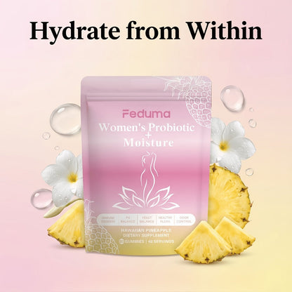 Women's Probiotic Gummies with Slippery Elm for Intimate Moisture Odor Control Healthy Flora – Pineapple Flavor 60 Count Feminine Wellness Supplement Daily Gut Health Support