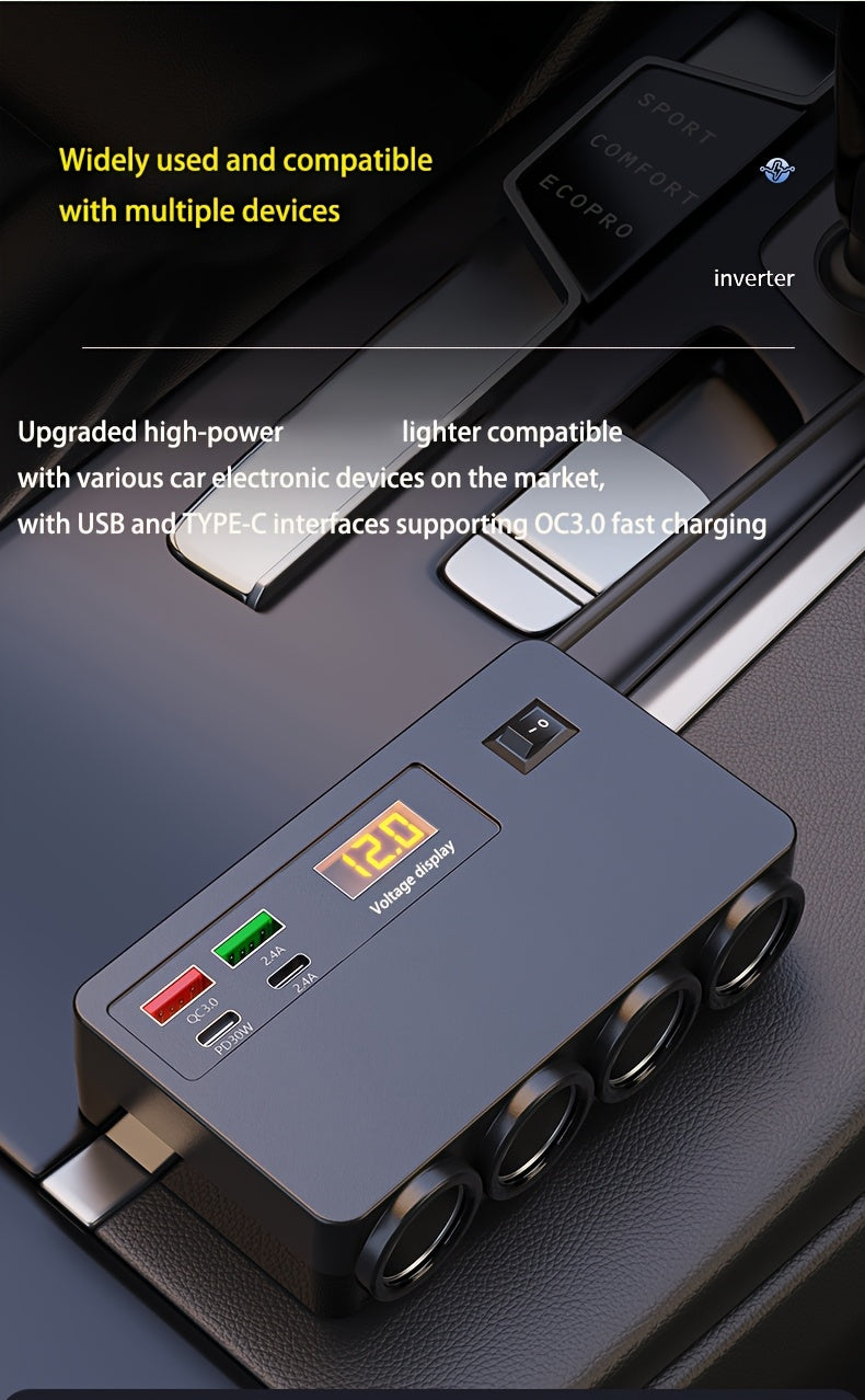 Multi-Functional Electronic Fast Charger for New with USB And PD Port, 12V/24V Automobile Power Socket Converter