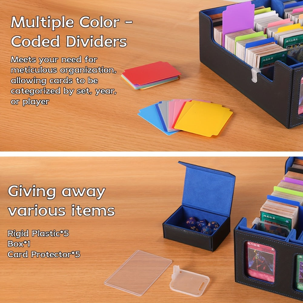 Trading Card Storage Box 5-Row with 24 Colored Dividers, 5 Card Sleeves & 5 Grid Boards – Card Organizer for Pokemon MTG Yu-Gi-Oh Sports Cards, Collection Display & Daily Storage, 5 Colors