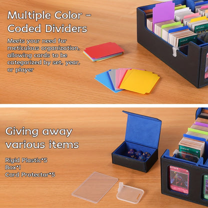 Trading Card Storage Box 5-Row with 24 Colored Dividers, 5 Card Sleeves & 5 Grid Boards – Card Organizer for Pokemon MTG Yu-Gi-Oh Sports Cards, Collection Display & Daily Storage, 5 Colors