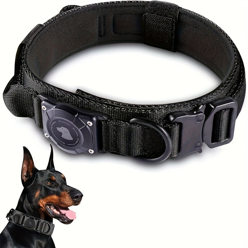 Tactical Dog Collar with AirTag Holder and Handle Adjustable Heavy Duty PC Case GPS Tracking Compatible for Medium Large Dogs M L XL 9 Colors No AirTag