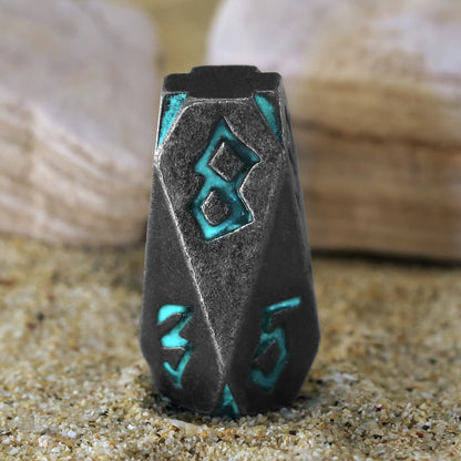 Metal DnD Dice Set 7pcs Glow in the Dark – Stonehenge Zinc Alloy Polyhedral Dice with Display Box, D4 D6 D8 D10 D12 D20 for D&D RPG Tabletop Games, Unique Gamer Gift Blue
