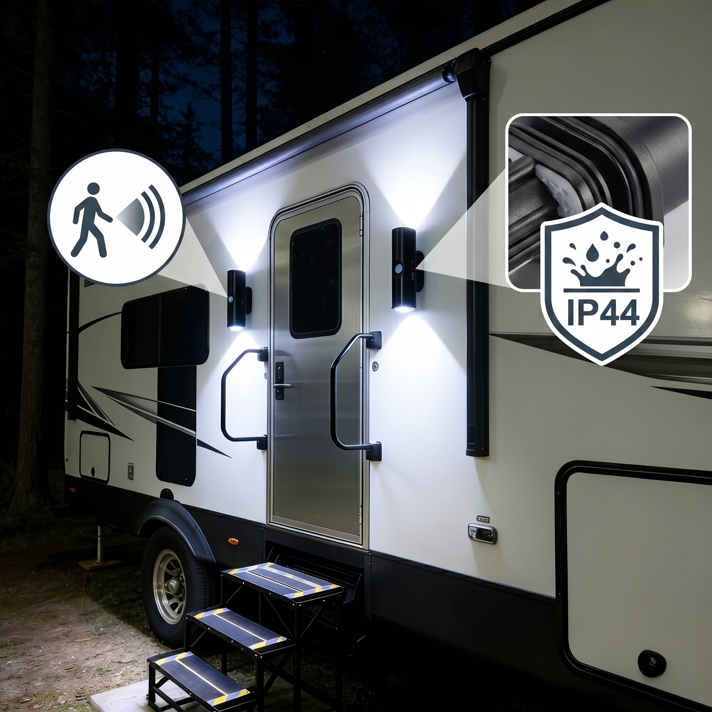 4pcs Dual Head Motion Sensor Wall Lights Rechargeable Magnetic Interior RV Night Light 3 Colors RGB for Bedroom Stairs Cabinet
