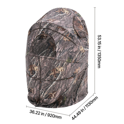 Hunting Blind Ground Blind for Deer Duck Turkey Hunting Single Person Pop Up Blind with Carrying Bag 44x36x53 In Camouflage Waterproof 150D Fabric Silent Half-Zipper Door