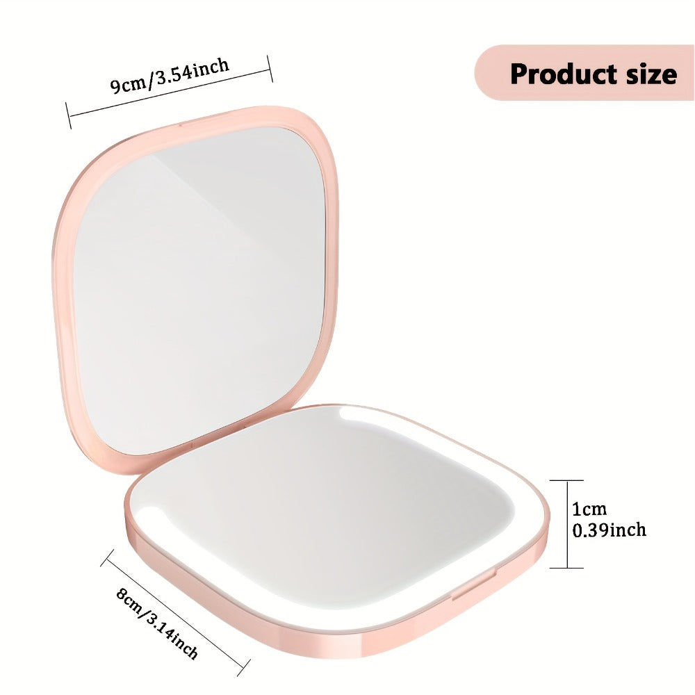 LED Makeup Mirror with Lights Two-Sided Magnifying, Foldable Portable Vanity Mirror 3 Brightness Levels USB Rechargeable, Cute Animal Theme Compact Travel Mirror for Women Girls Desk Bedroom Pink White